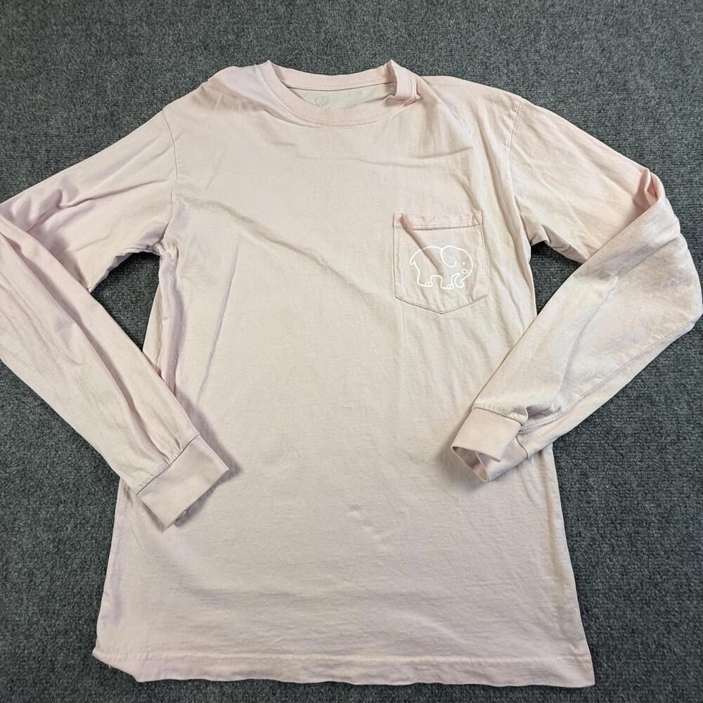 Ivory Ella Long Sleeve Pink Graphic Elephant Pocket T-Shirt Womens Medium 1848